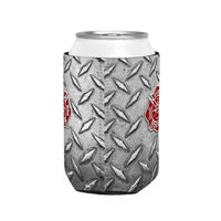 Firefighter Can Cooler Sleeve, Diamond Plate Print Insulated Beverage Holder