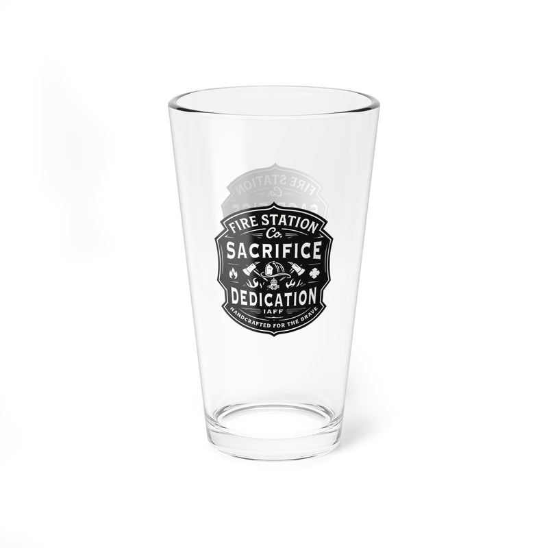 Fire Station (Sacrifice • Dedication) Mixing Glass BW – 16oz Beer & Cocktail Glass