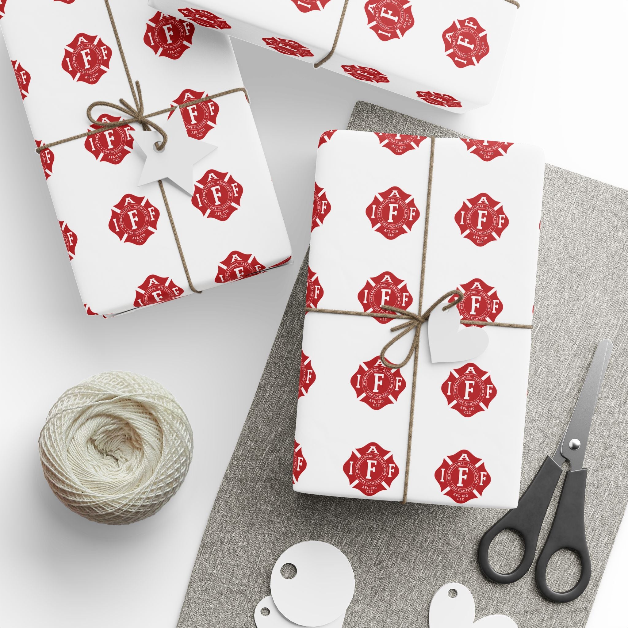 IAFF Maltese Cross Wrapping Paper Roll - Red & White Fire Department Gift Wrap