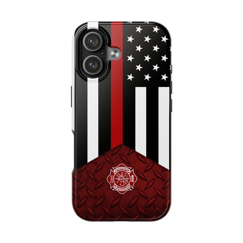 Volunteer Firefighter Red Diamond Plate and Thin Red Line Tough Phone Cases