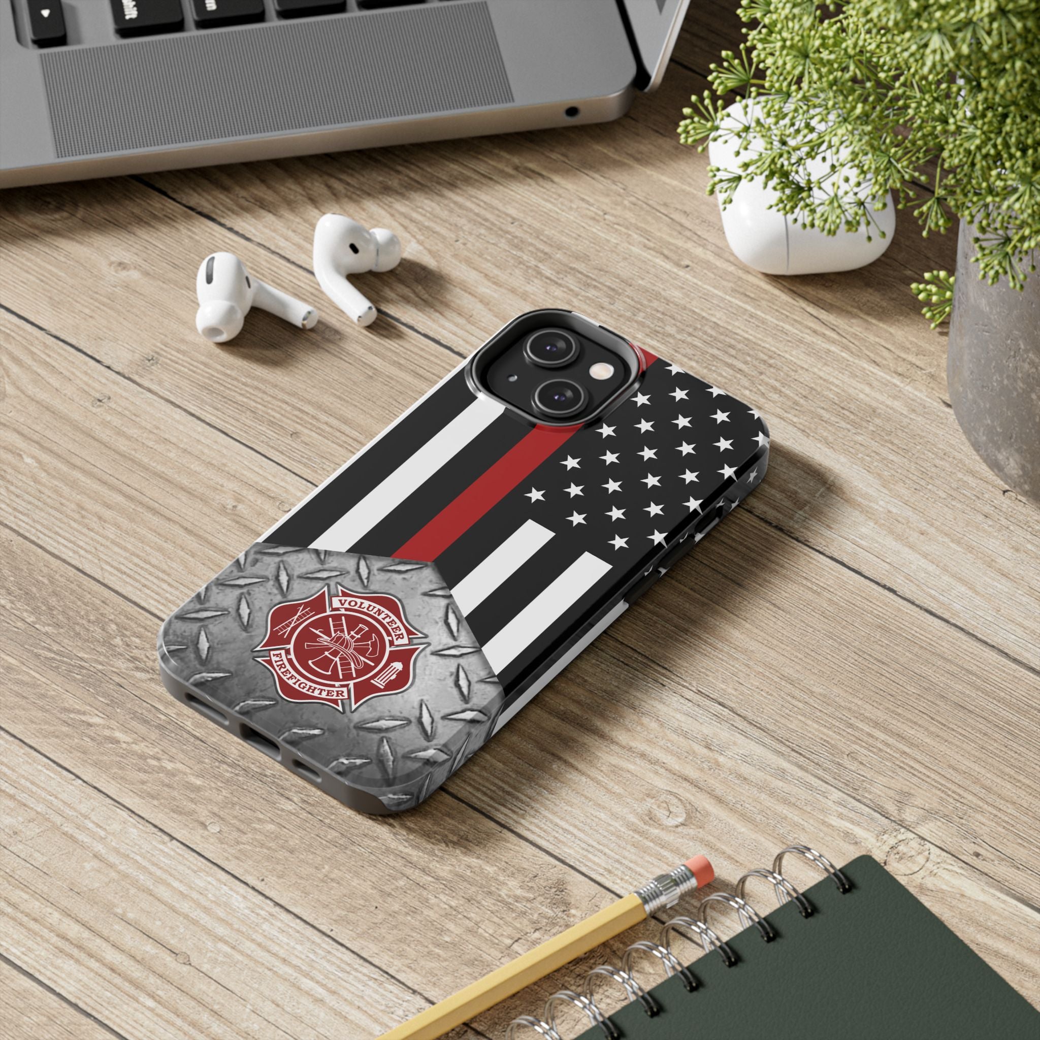 Volunteer Firefighter Diamond Plate and Thin Red Line Tough Phone Cases - firestationstore.com