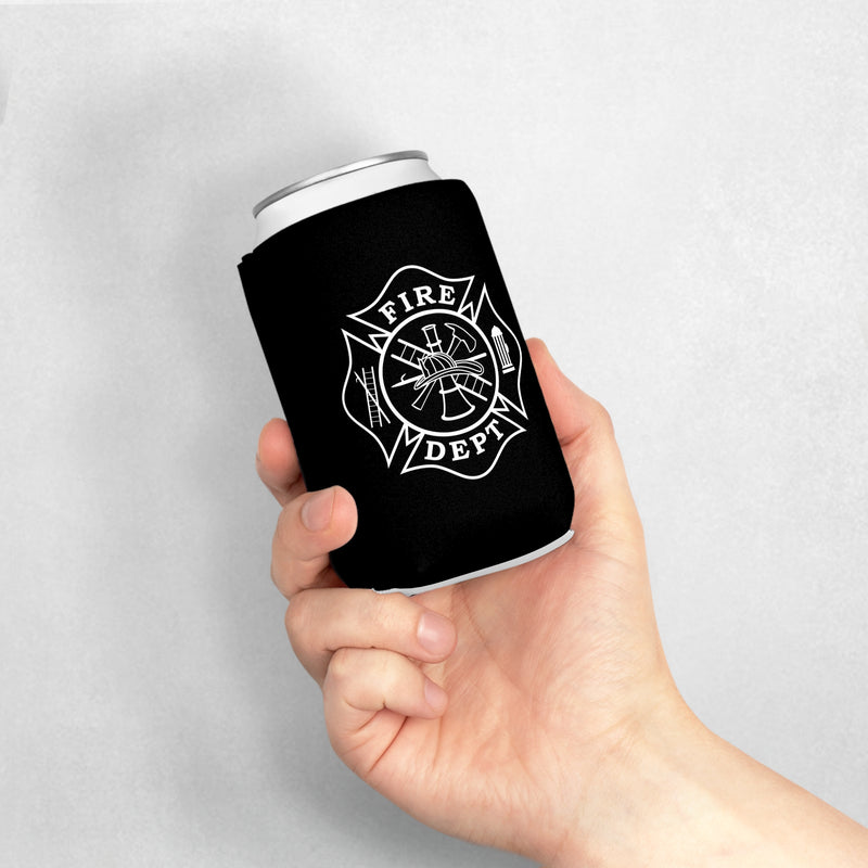 Firefighter Maltese Cross Can Cooler Sleeve, Black Insulated Beverage Holder