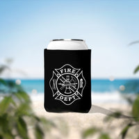 Firefighter Maltese Cross Can Cooler Sleeve, Black Insulated Beverage Holder