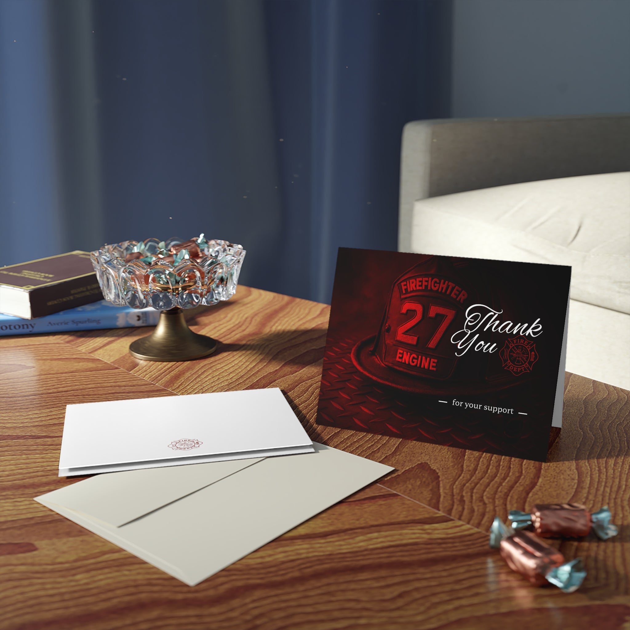 Firefighter Helmet -Thank You for Your Support Greeting Card (8, 16, and 24pcs)