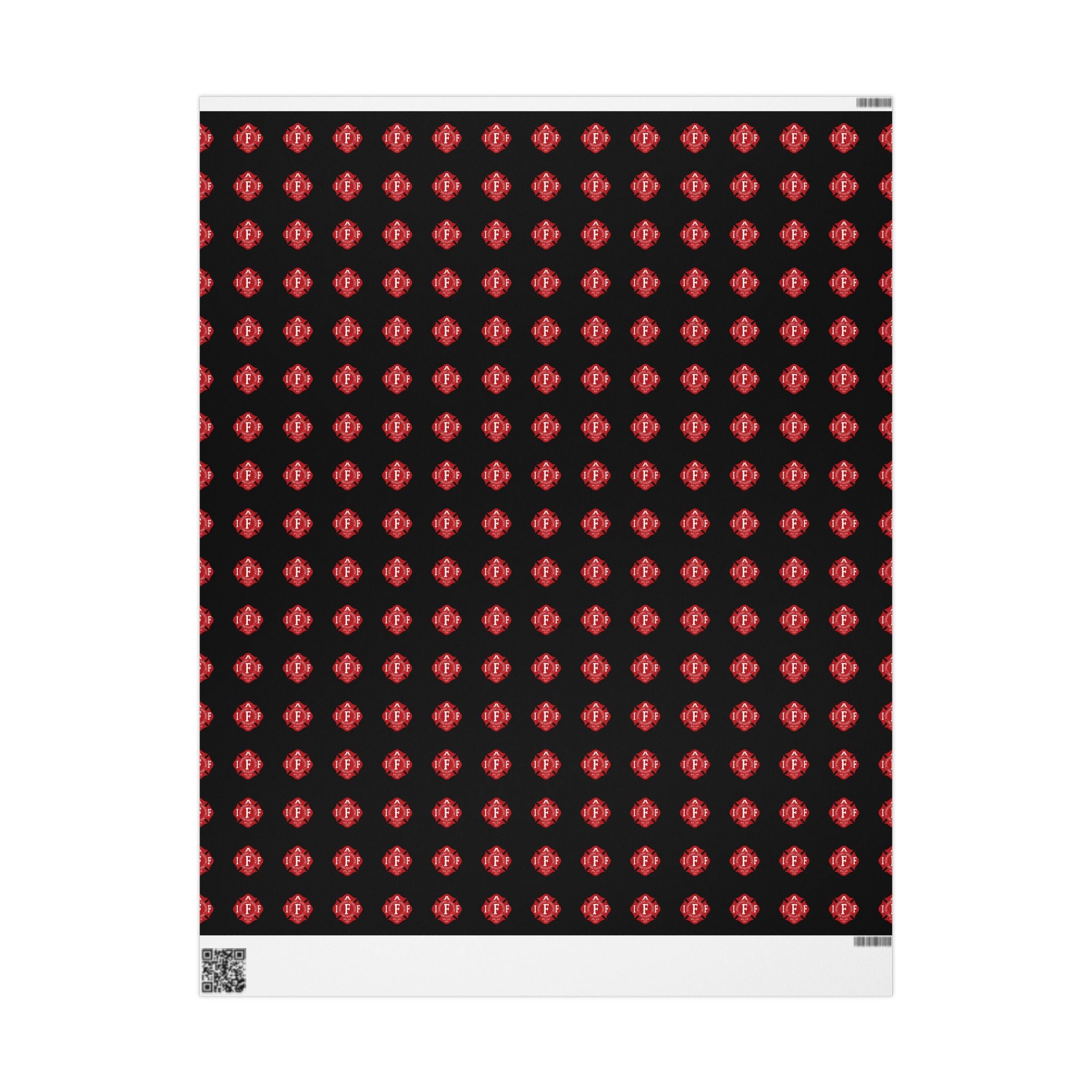 IAFF Maltese Cross Wrapping Paper Roll - BLK - Red & White Fire Department Gift Wrap