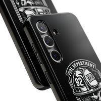 Vintage Fire Department BW Skull Tough Phone Case — Firehouse Crew Rescue Protective Case