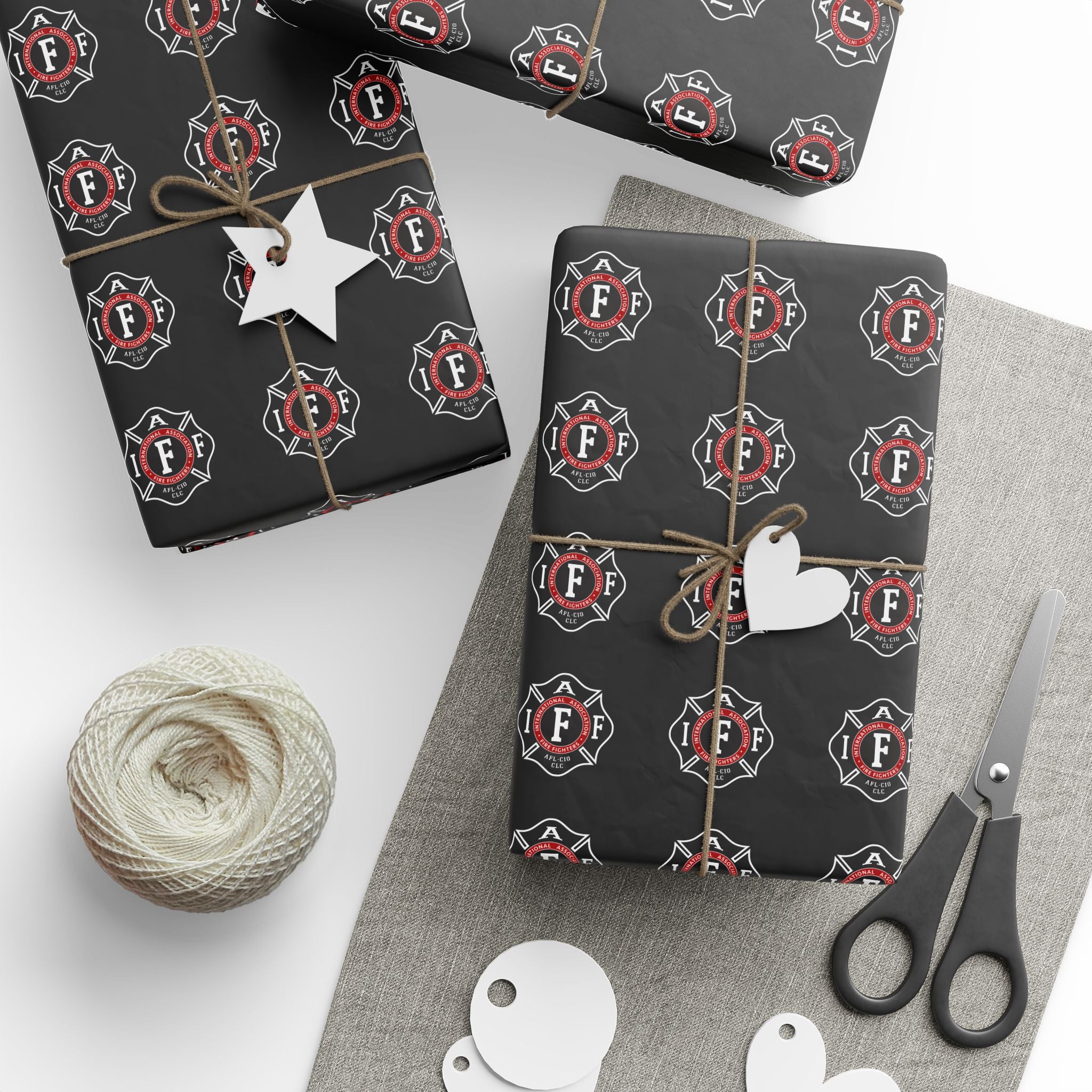IAFF Maltese Cross Wrapping Paper Roll - BLK - Red & White Fire Department Gift Wrap