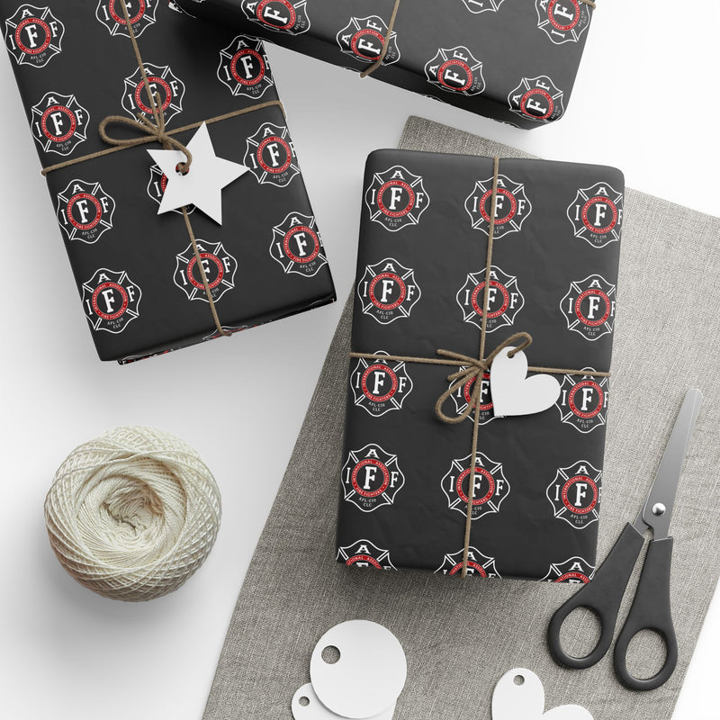 IAFF Maltese Cross Wrapping Paper Roll - BLK - Red & White Fire Department Gift Wrap