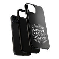 Fire Station Tough Phone Case ‚Äî ‚ÄòSacrifice & Dedication‚Äô BW Badge Design - firestationstore.com