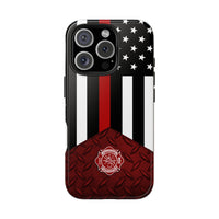 Volunteer Firefighter Red Diamond Plate and Thin Red Line Tough Phone Cases