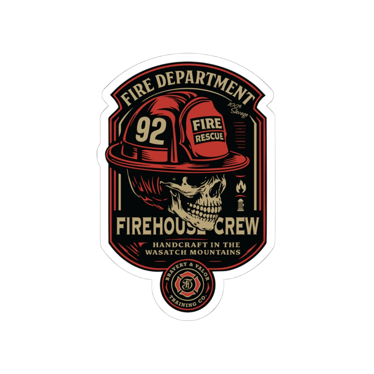 Firehouse Crew Skull Helmet - Vintage Color- Kiss-Cut Sticker
