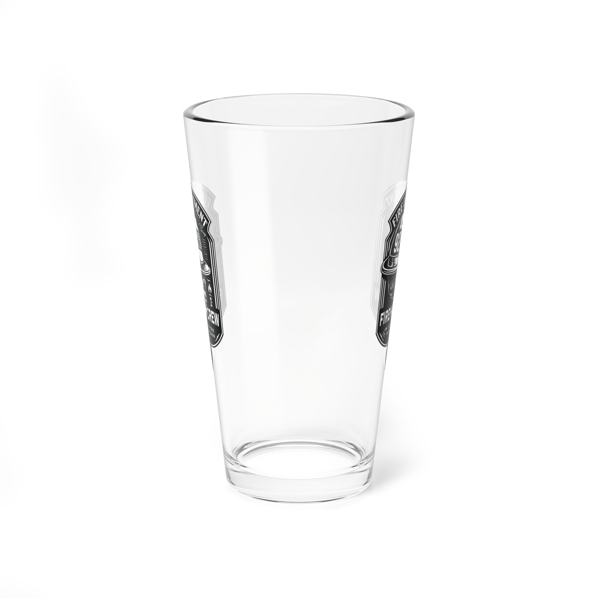 Firehouse Crew – Vintage Fire Department BW Badge Mixing Glass – 16oz Beer & Cocktail Glass
