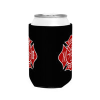Firefighter Maltese Cross Can Cooler Sleeve, Black Insulated Beverage Holder