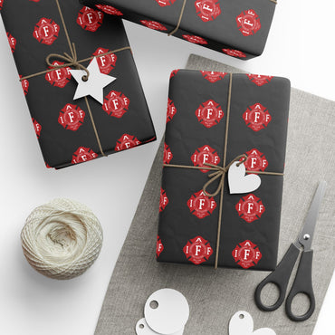 IAFF Maltese Cross Wrapping Paper Roll - BLK - Red & White Fire Department Gift Wrap