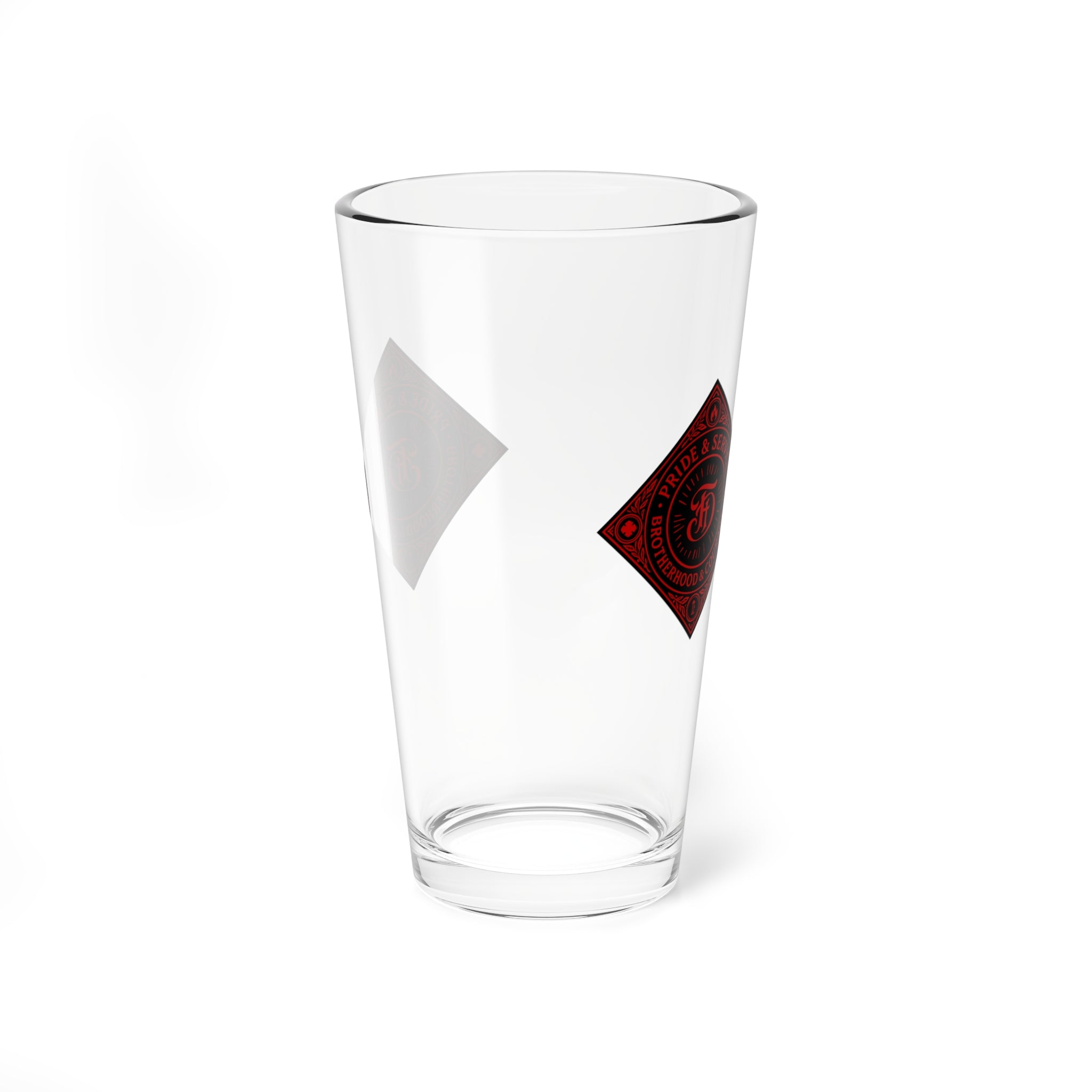 FD Diamond  Service and Brotherhood - Red - Pint Glass, 16oz | Custom Barware