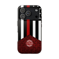 Volunteer Firefighter Red Diamond Plate and Thin Red Line Tough Phone Cases - firestationstore.com
