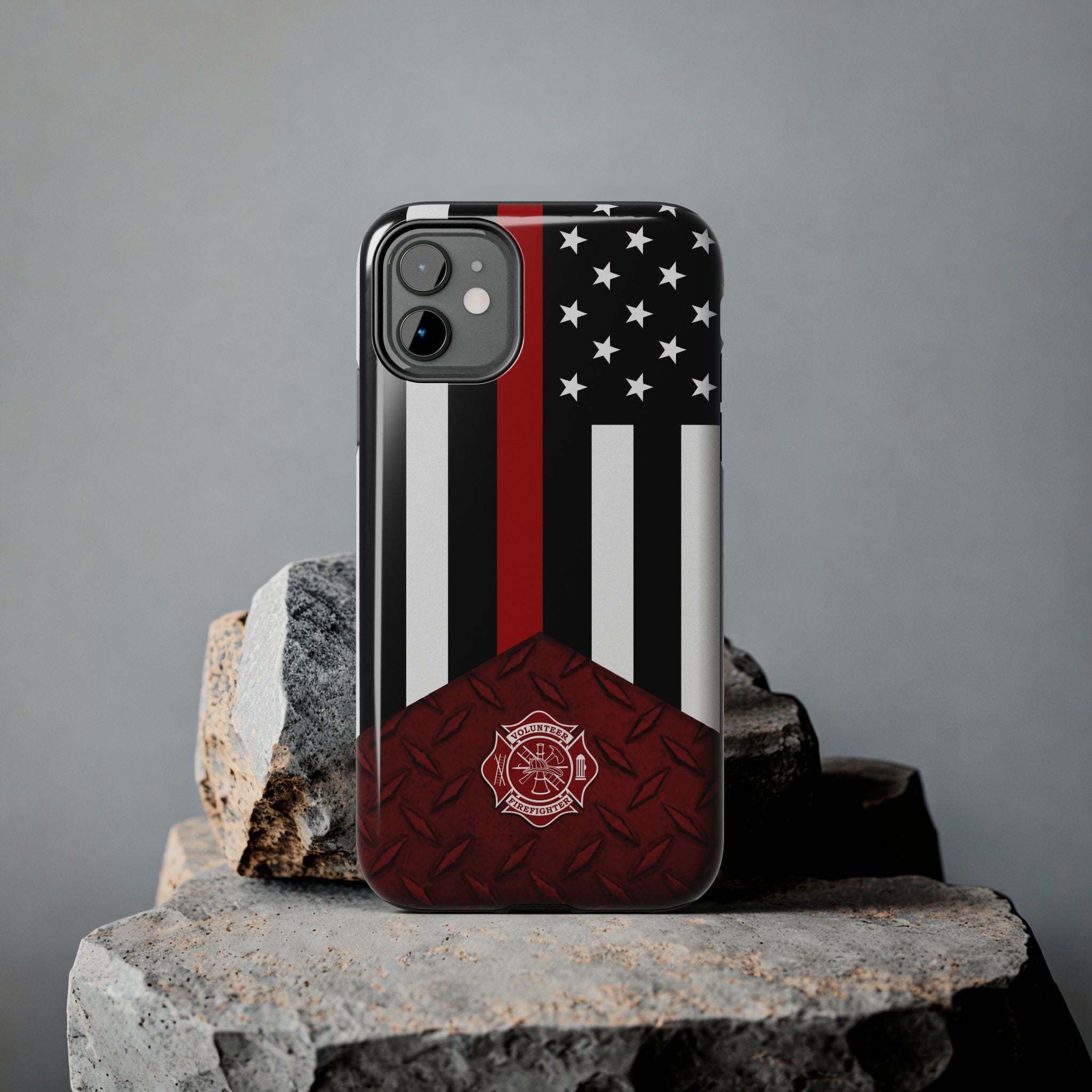 Volunteer Firefighter Red Diamond Plate and Thin Red Line Tough Phone Cases - firestationstore.com