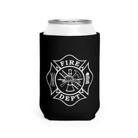 Firefighter Maltese Cross Can Cooler Sleeve, Black Insulated Beverage Holder