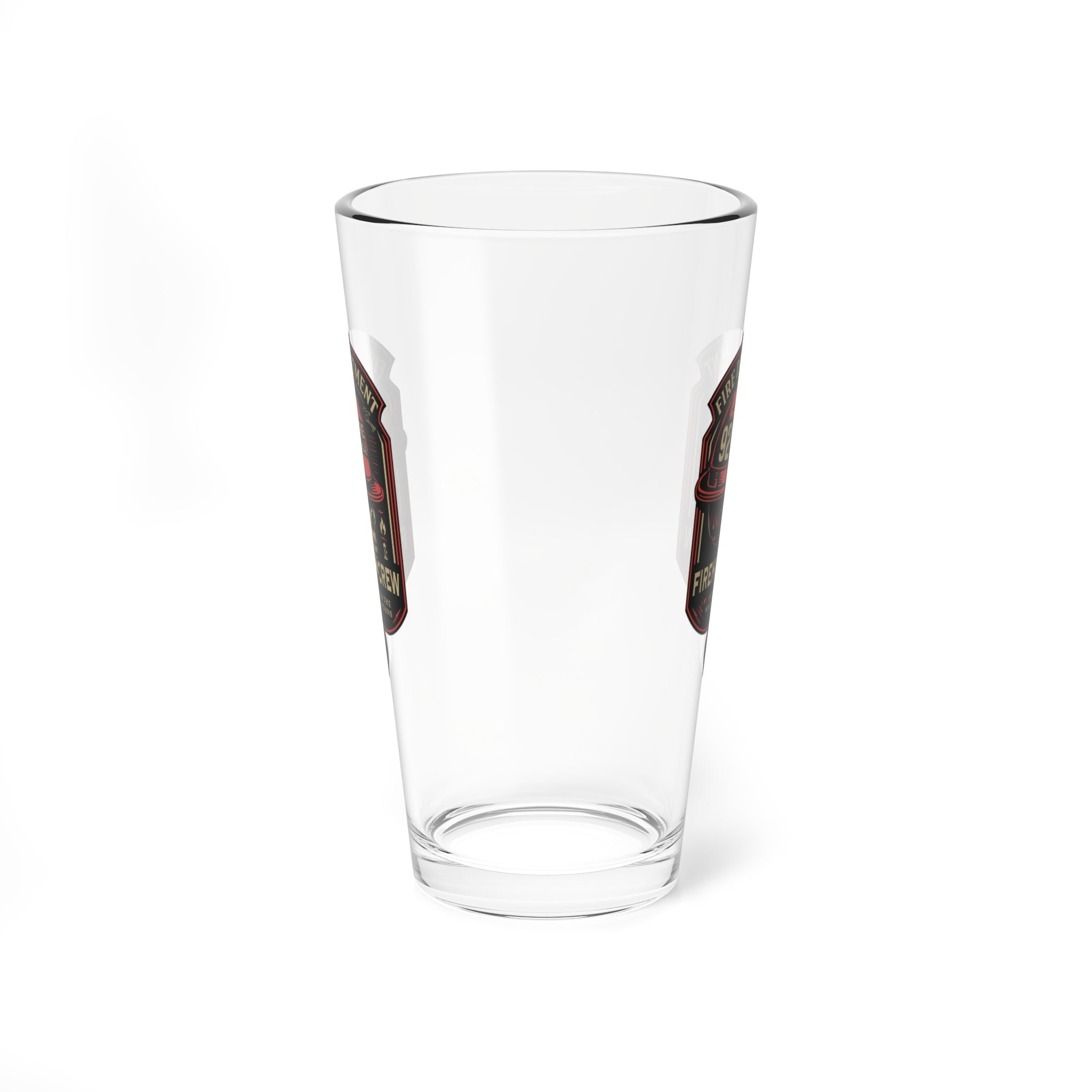 Firehouse Crew – Vintage Fire Department Badge Mixing Glass – 16oz Beer & Cocktail Glass