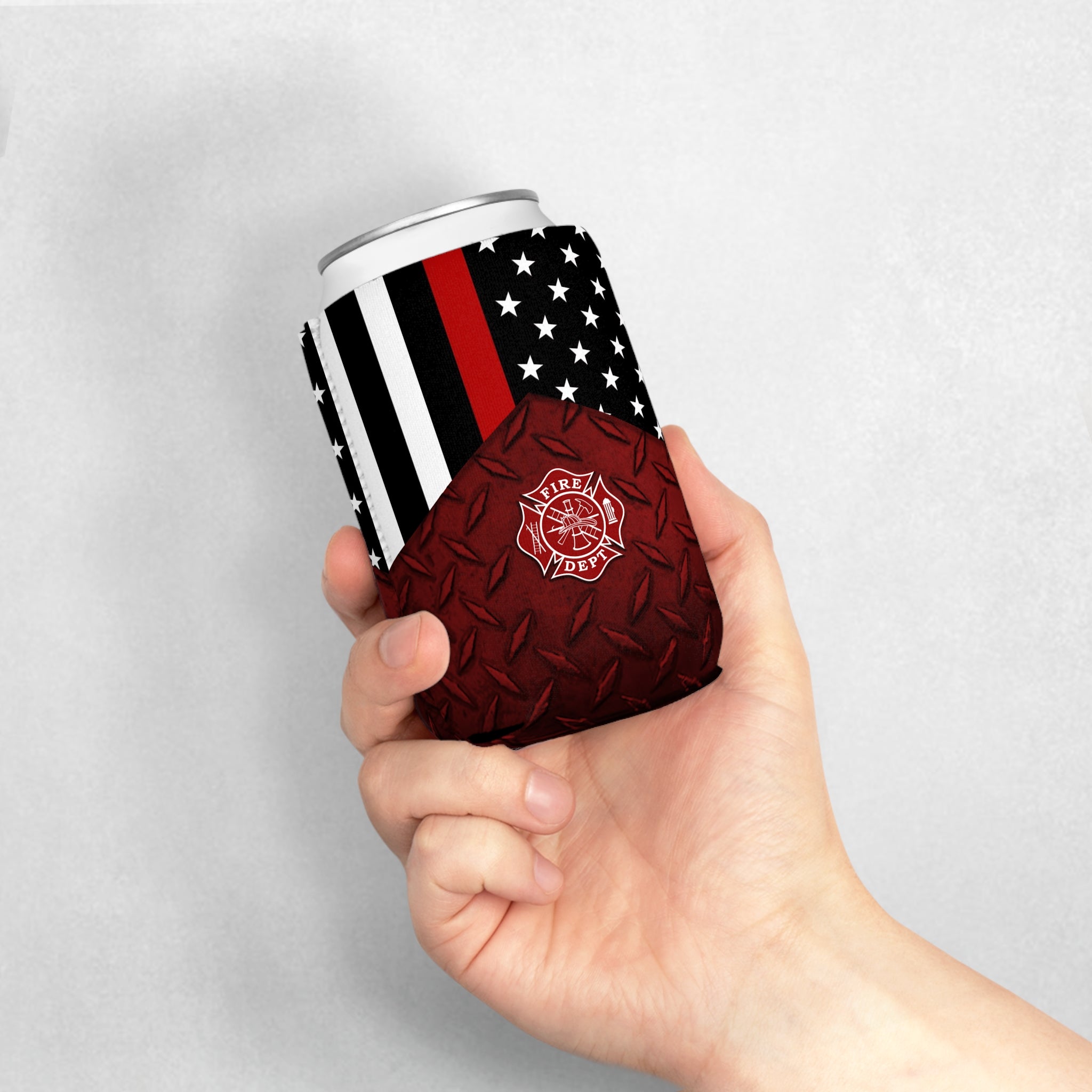 Firefighter Thin Red Line Can Cooler Sleeve, Insulated Beverage Holder