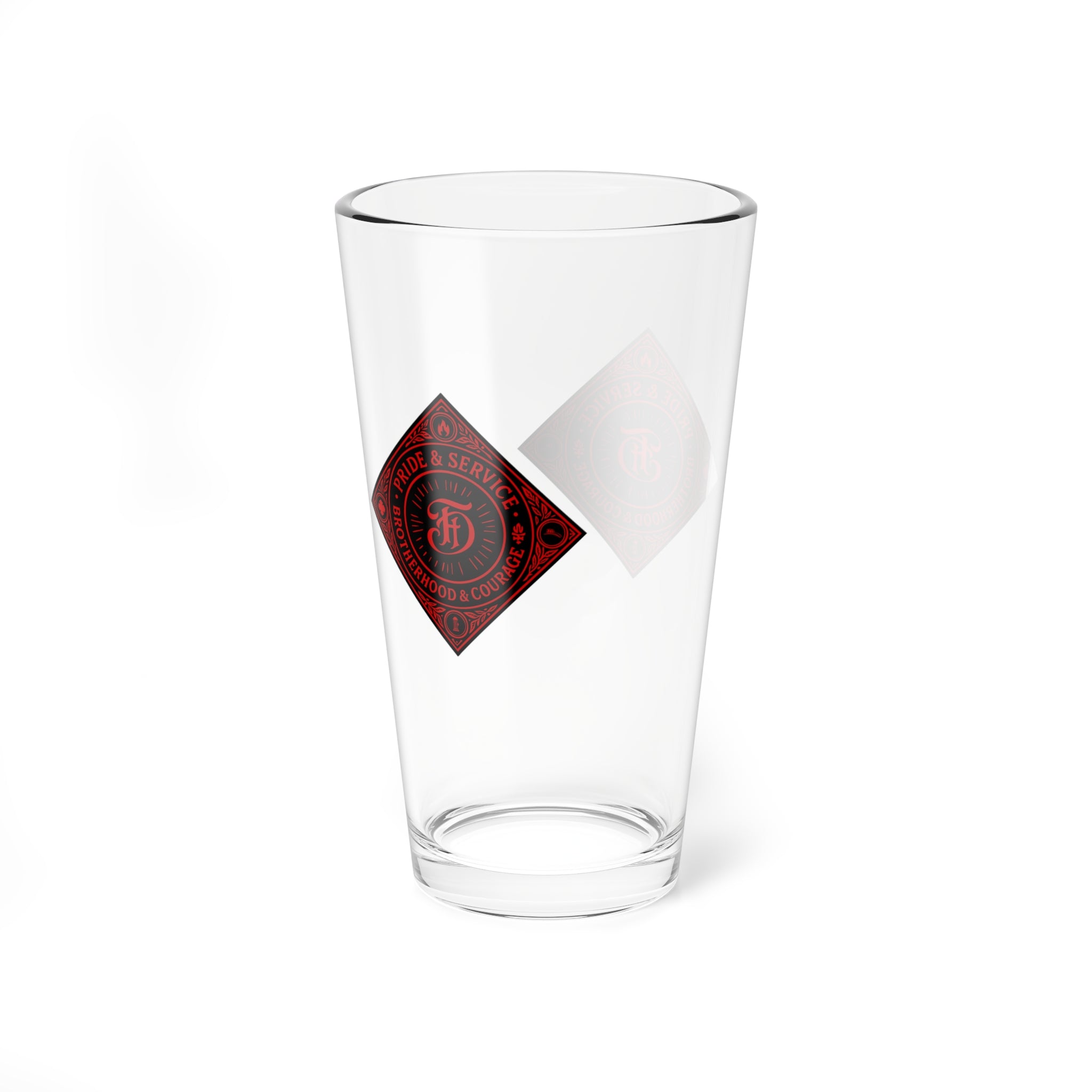 FD Diamond  Service and Brotherhood - Red - Pint Glass, 16oz | Custom Barware