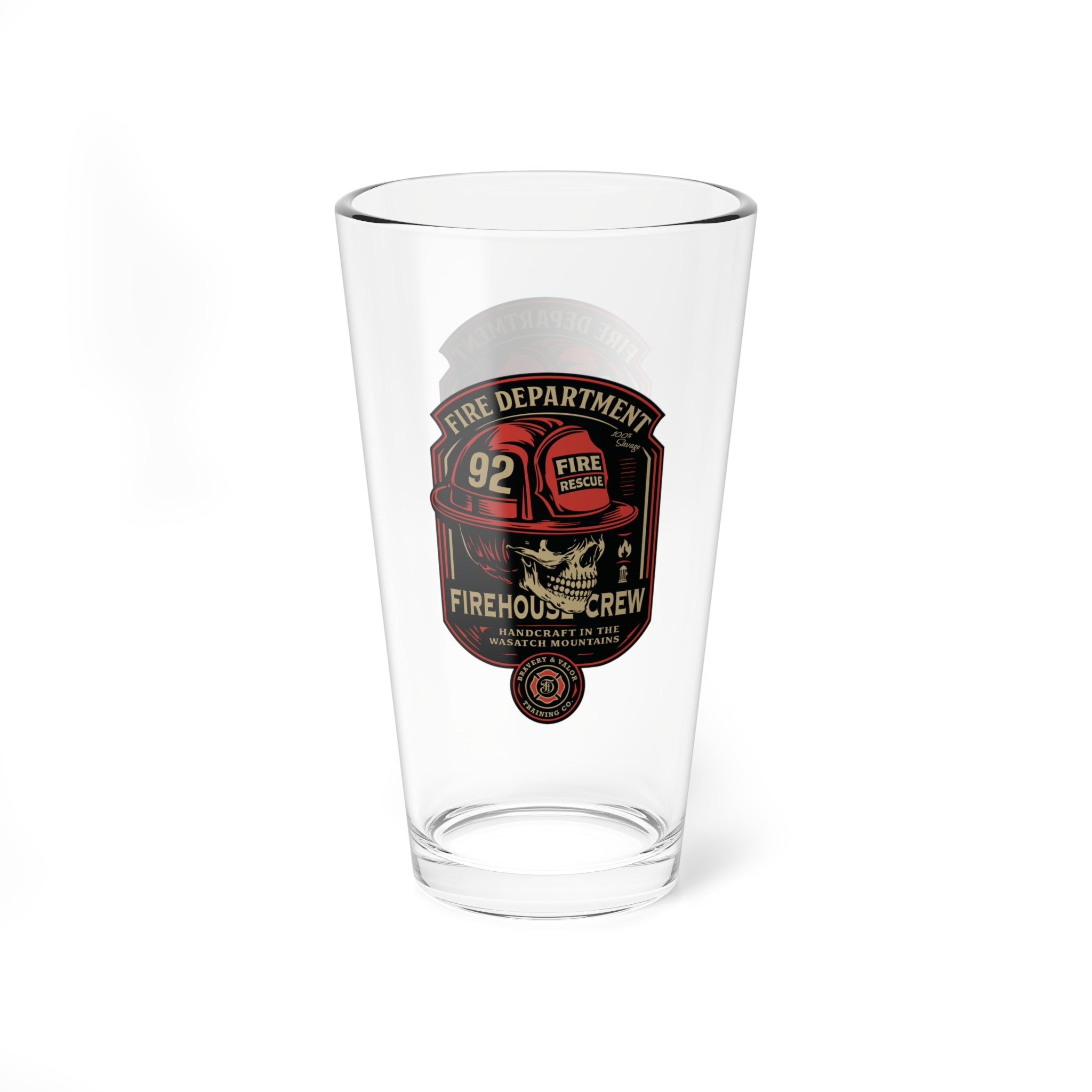 Firehouse Crew – Vintage Fire Department Badge Mixing Glass – 16oz Beer & Cocktail Glass