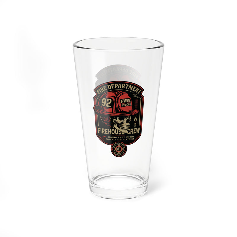 Firehouse Crew – Vintage Fire Department Badge Mixing Glass – 16oz Beer & Cocktail Glass