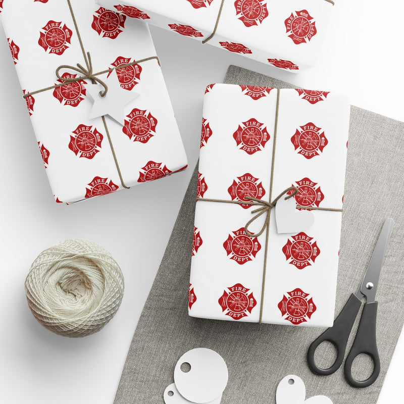 Firefighter Maltese Cross Wrapping Paper - Red & White Fire Department Logo Gift Wrap (Sheet/Roll)