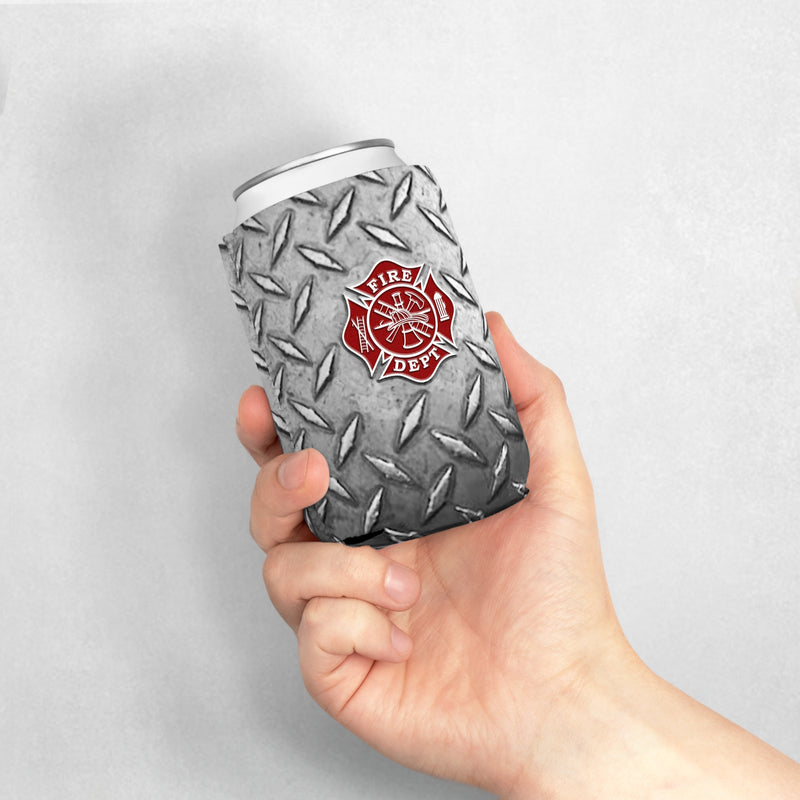 Firefighter Can Cooler Sleeve, Diamond Plate Print Insulated Beverage Holder