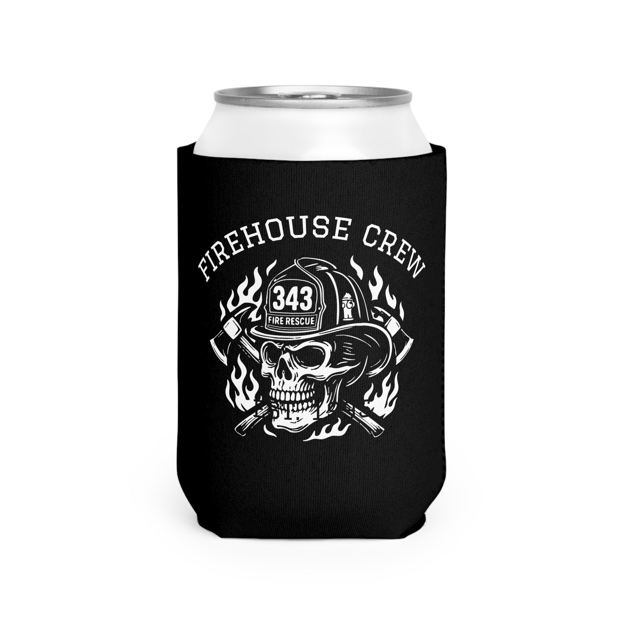 FireHouse Crew Helmet White - Can Cooler Sleeve, Insulated Beverage Holder