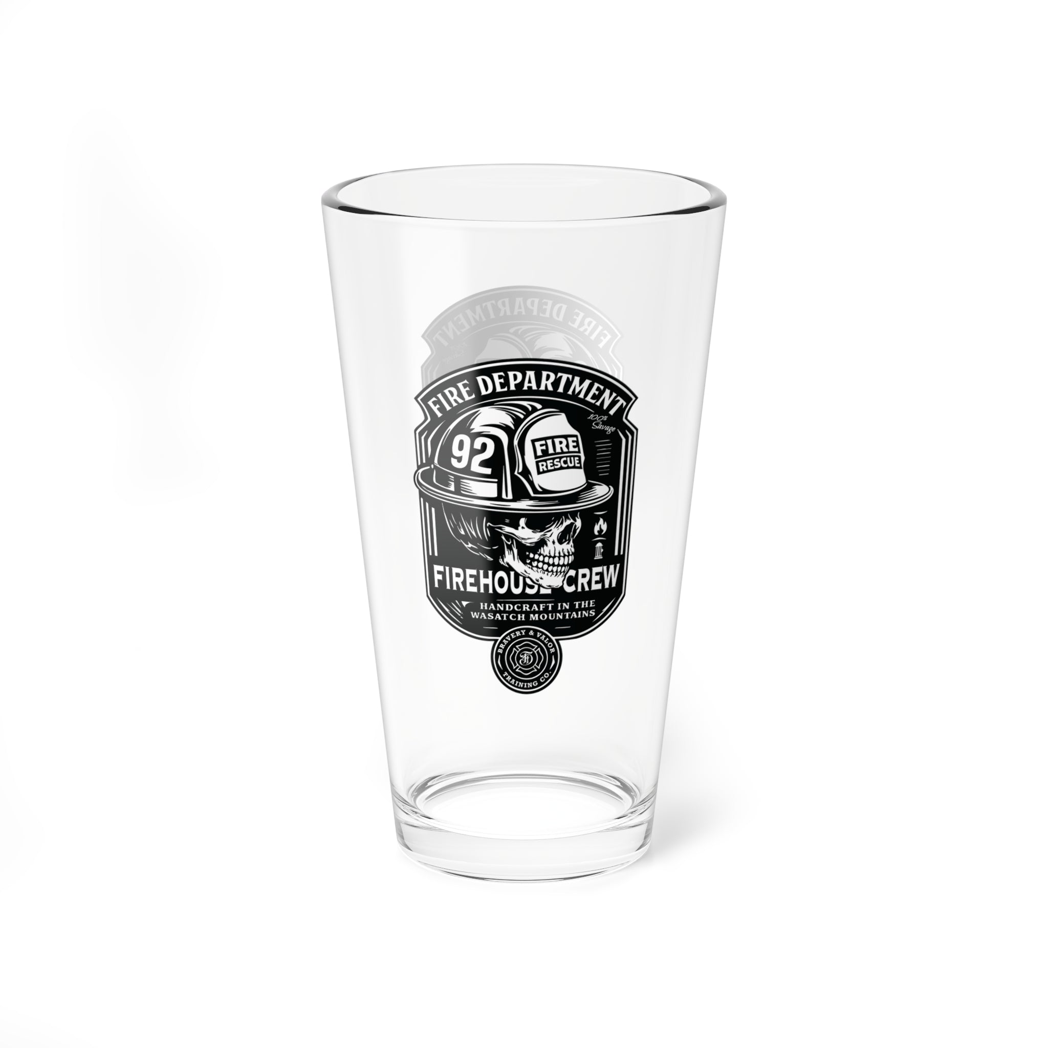 Firehouse Crew – Vintage Fire Department BW Badge Mixing Glass – 16oz Beer & Cocktail Glass