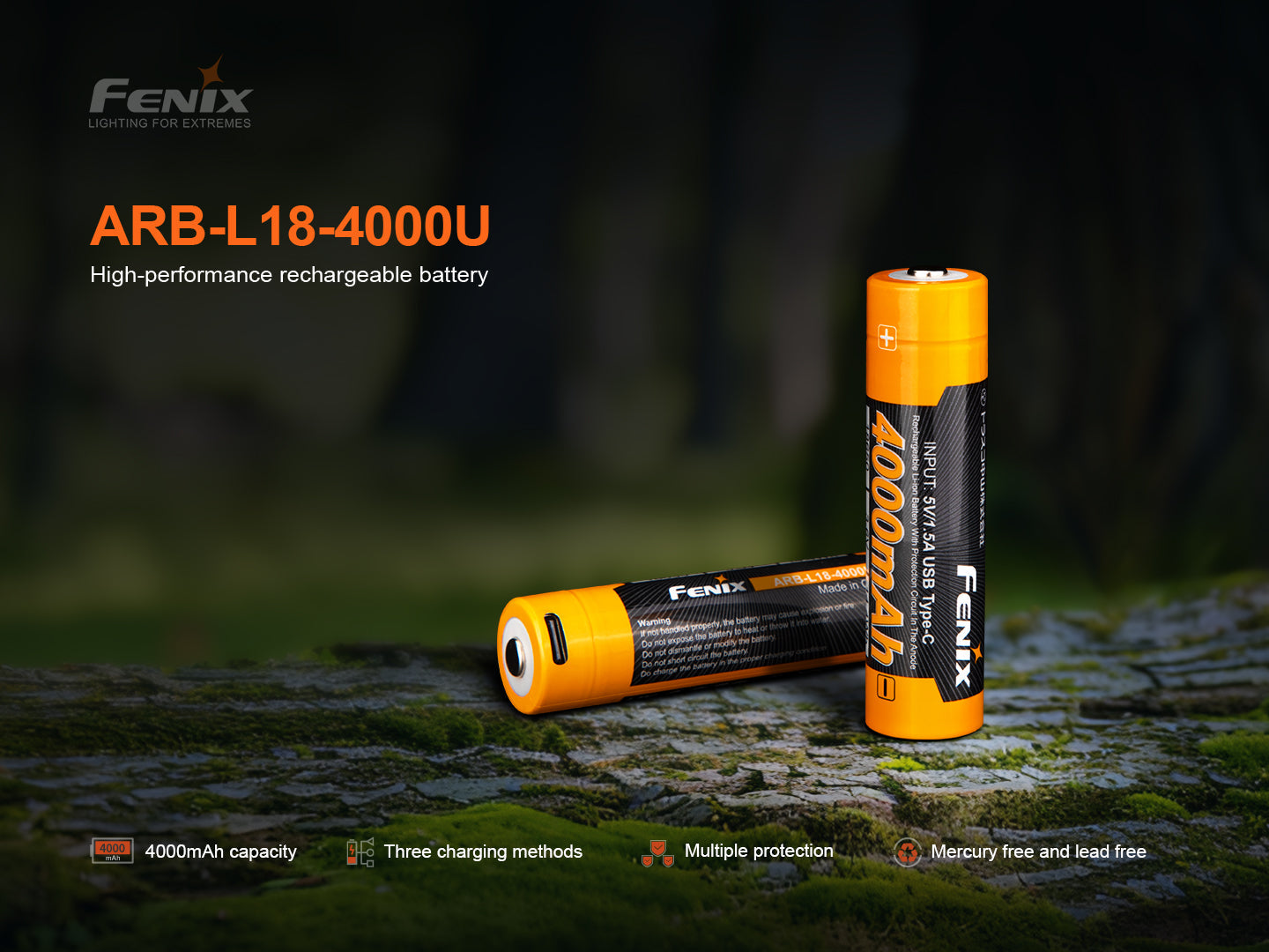 Fenix ARB-L18-4000U High-Capacity USB Rechargeable 18650 Battery - 4000mAh - firestationstore.com
