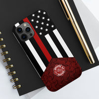 Volunteer Firefighter Red Diamond Plate and Thin Red Line Tough Phone Cases - firestationstore.com