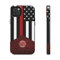 Volunteer Firefighter Red Diamond Plate and Thin Red Line Tough Phone Cases - firestationstore.com