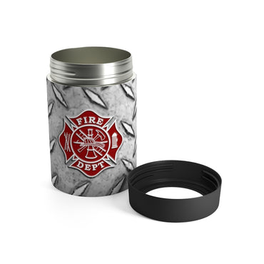 Firefighter Maltese Cross with Diamond Plate Print Can Holder - firestationstore.com