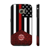 Volunteer Firefighter Red Diamond Plate and Thin Red Line Tough Phone Cases - firestationstore.com