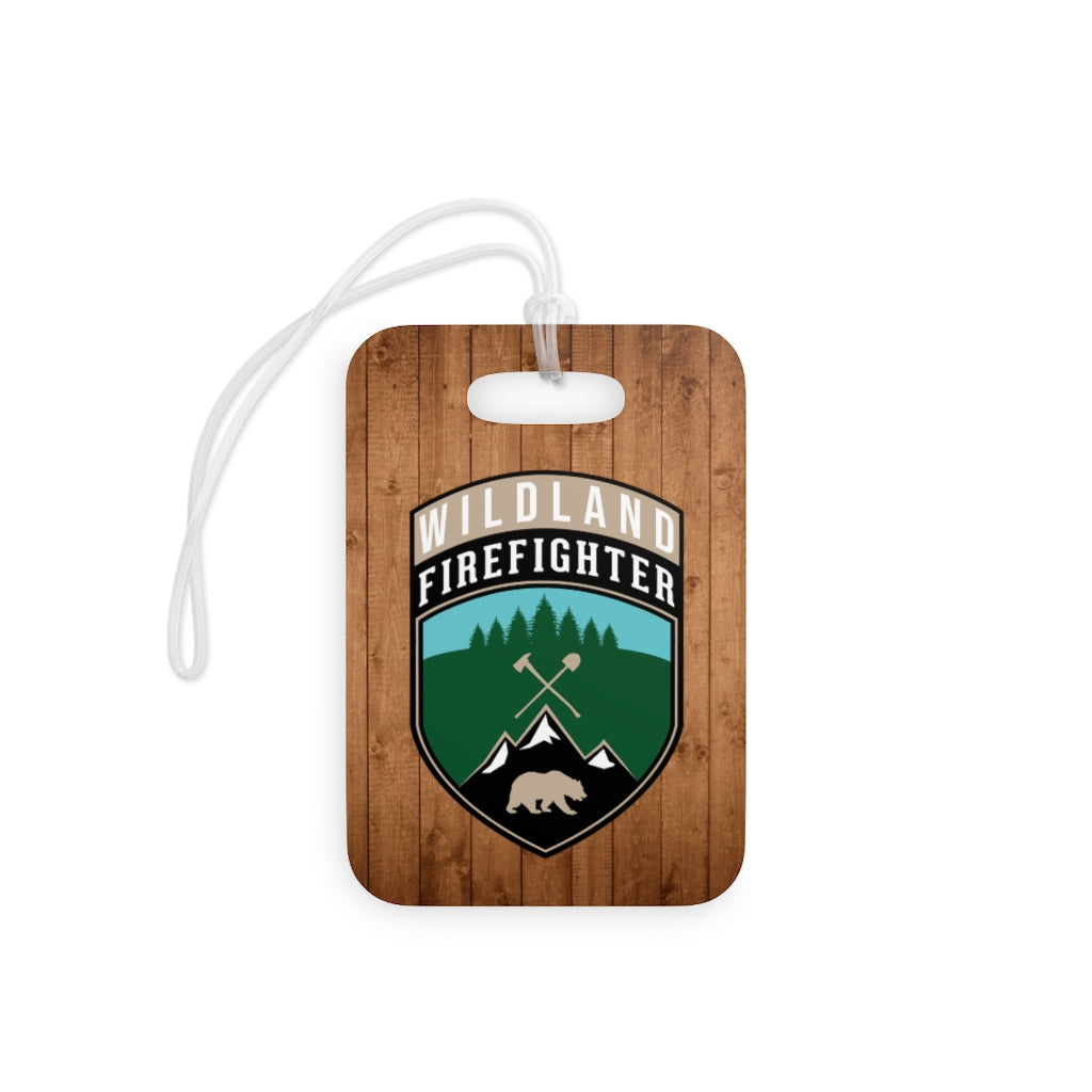 Wildland Firefighter Patch with Wood Background  Luggage Bag Tag