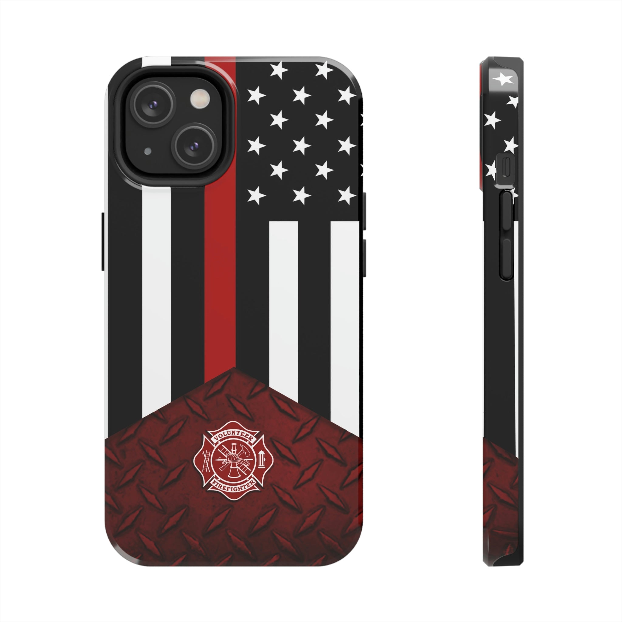 Volunteer Firefighter Red Diamond Plate and Thin Red Line Tough Phone Cases - firestationstore.com